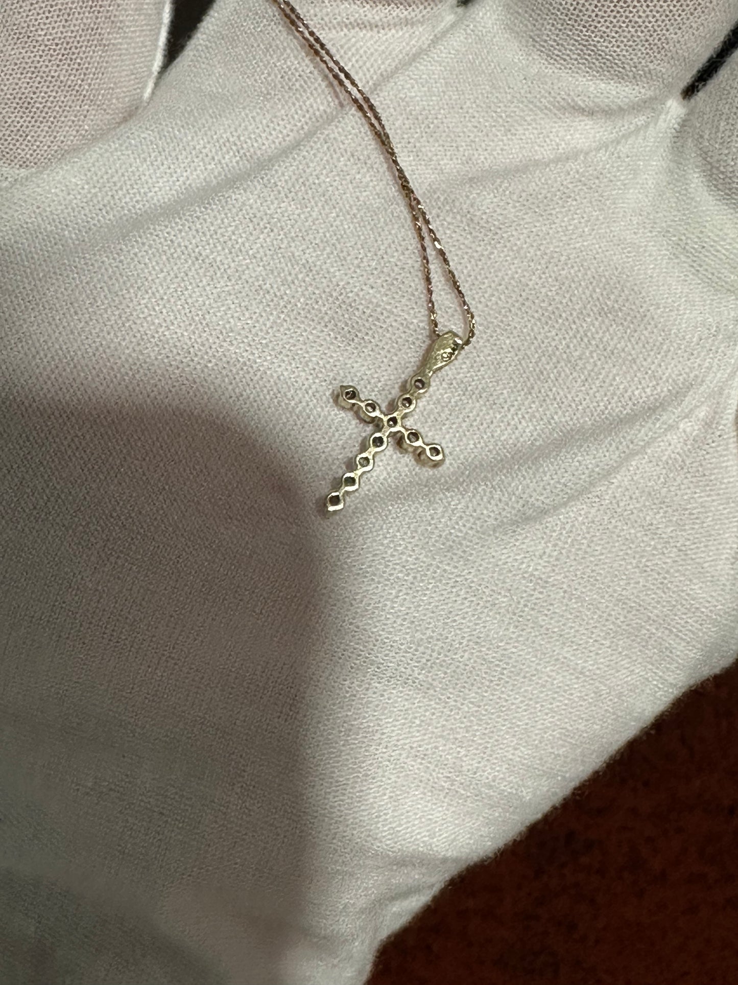 14K Diamond Cross & 10K Chain 16”