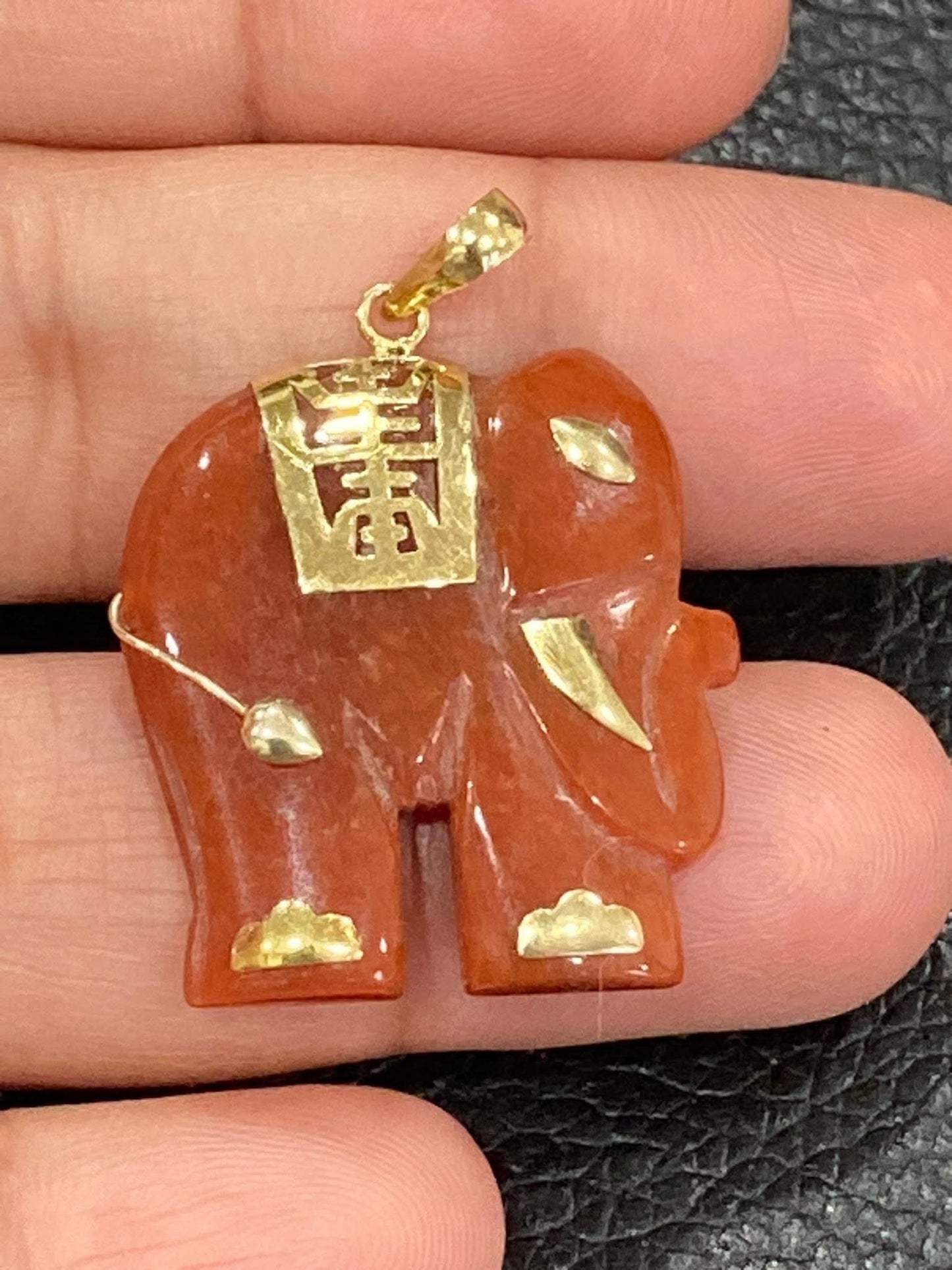 14K Gold Jade Elephant Pendant