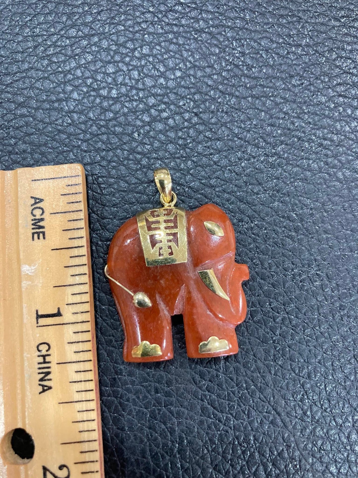 14K Gold Jade Elephant Pendant
