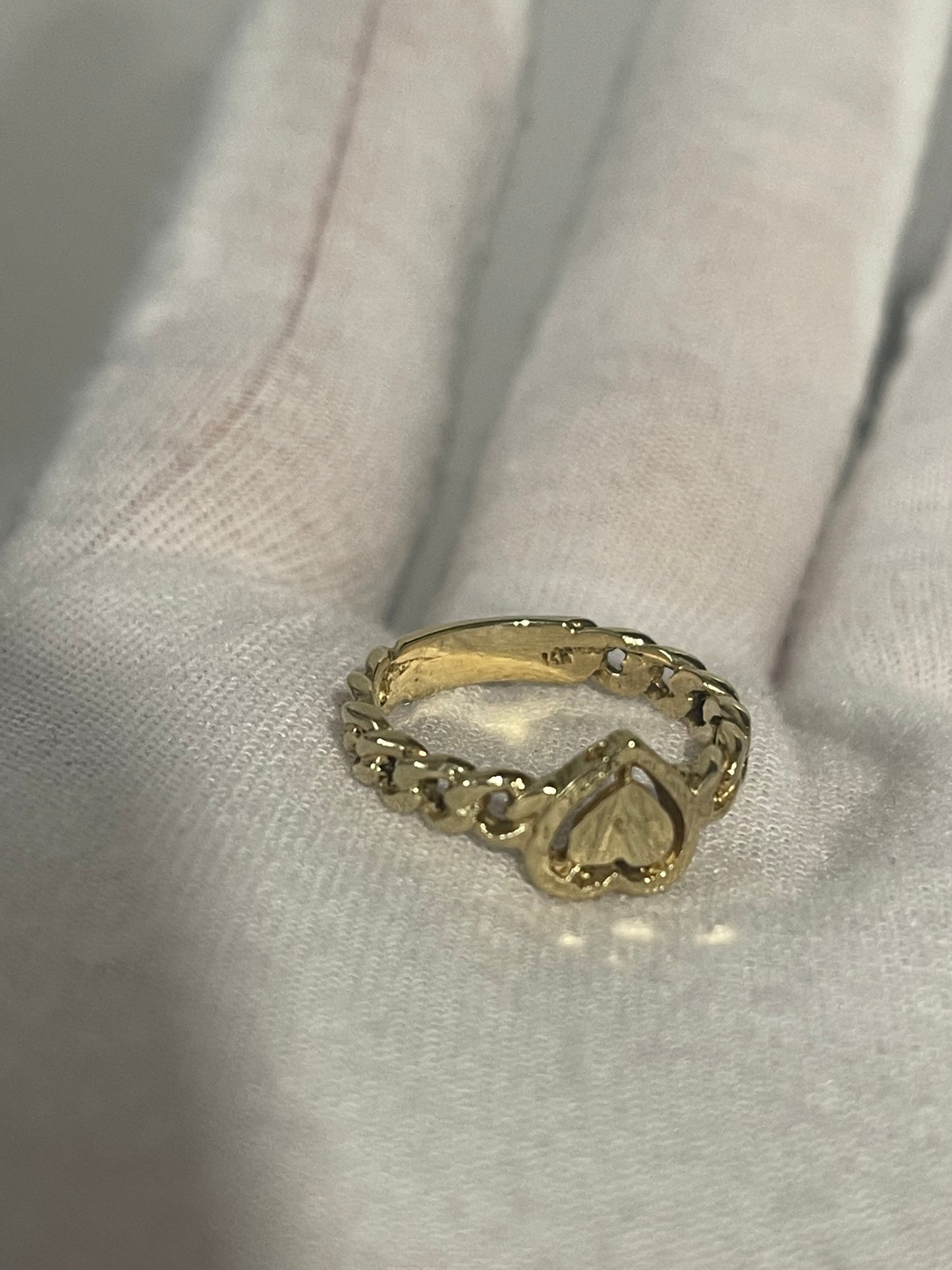 14K Cuban Link Heart Ring