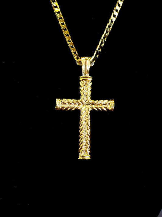 24" Gold Plated Curb Chain and Cross Pendant Combo