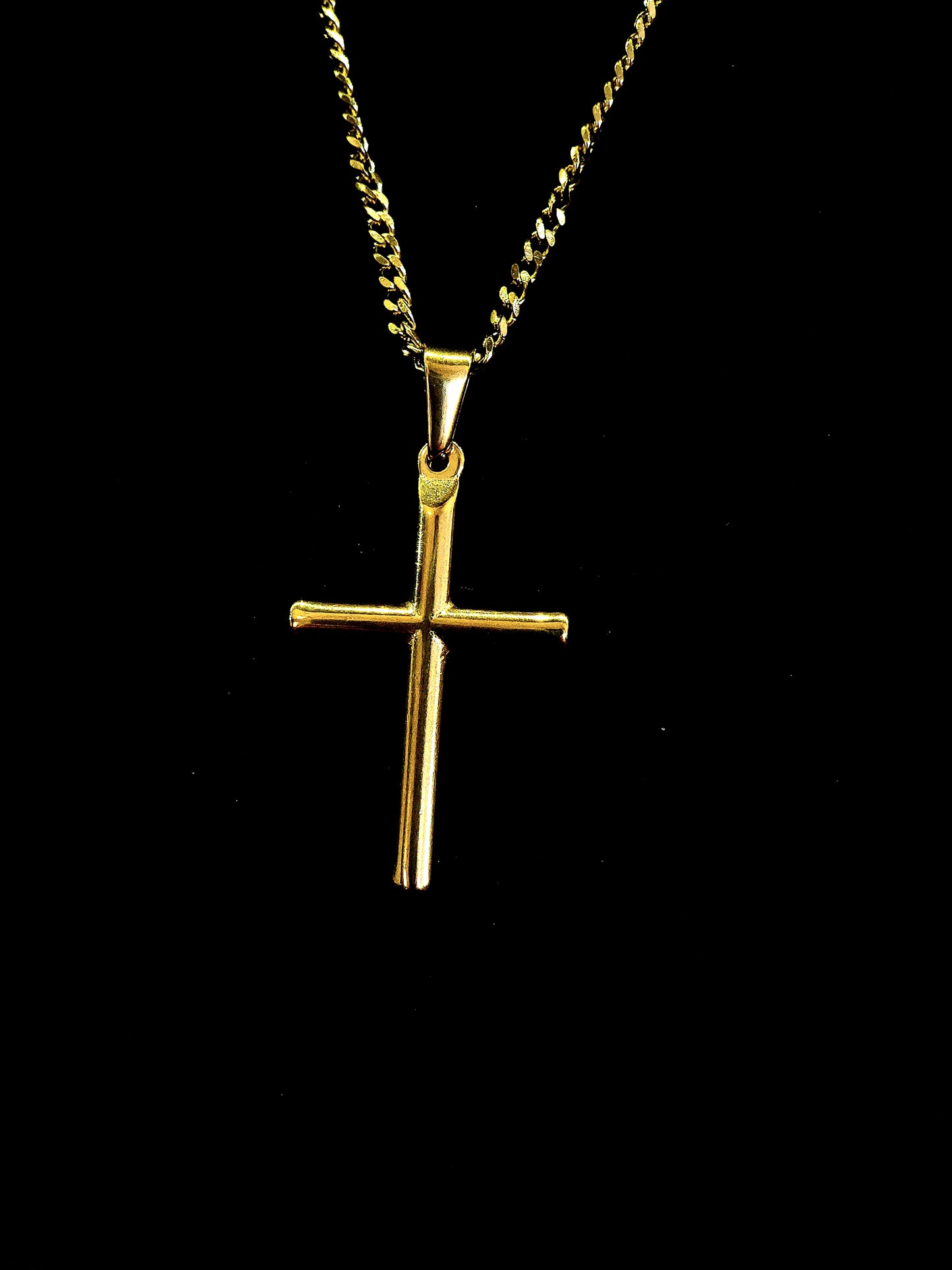 Gold-Plated 24" Cuban Chain with Cross Pendant Combo