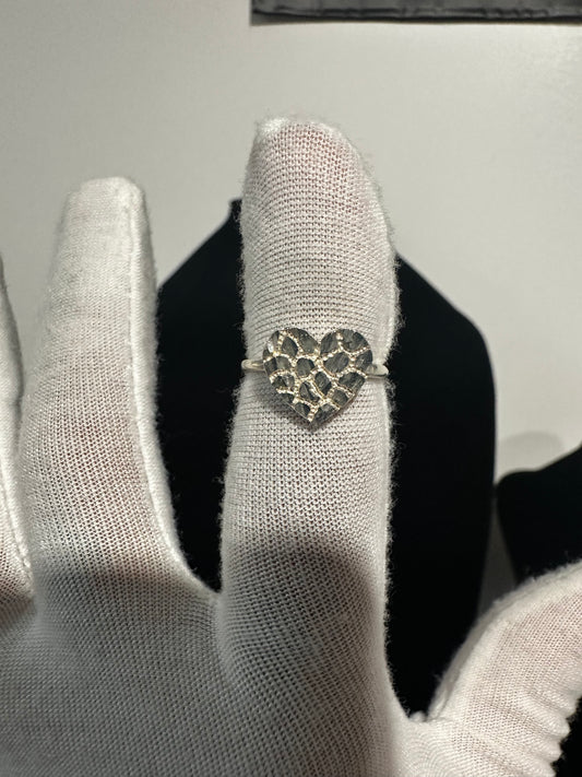 Silver Heart Nugget Ring Size 6.5