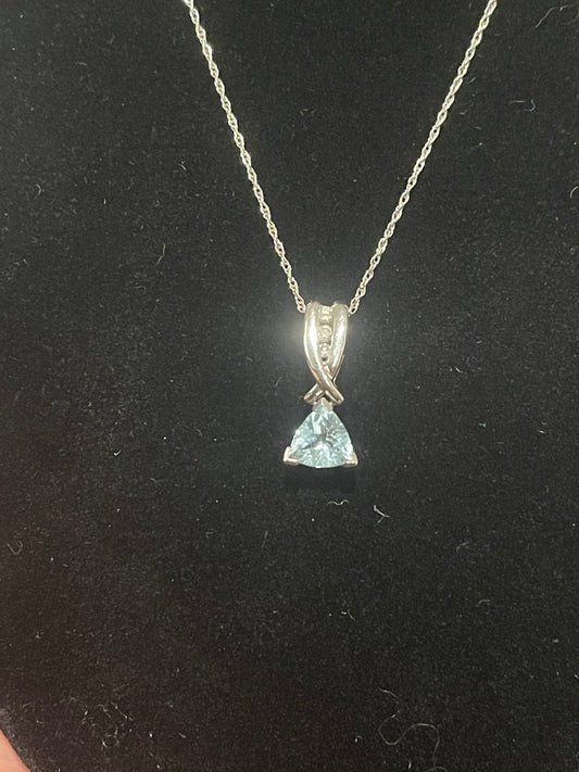 10K White Gold Chain & Diamond Pendant 20”