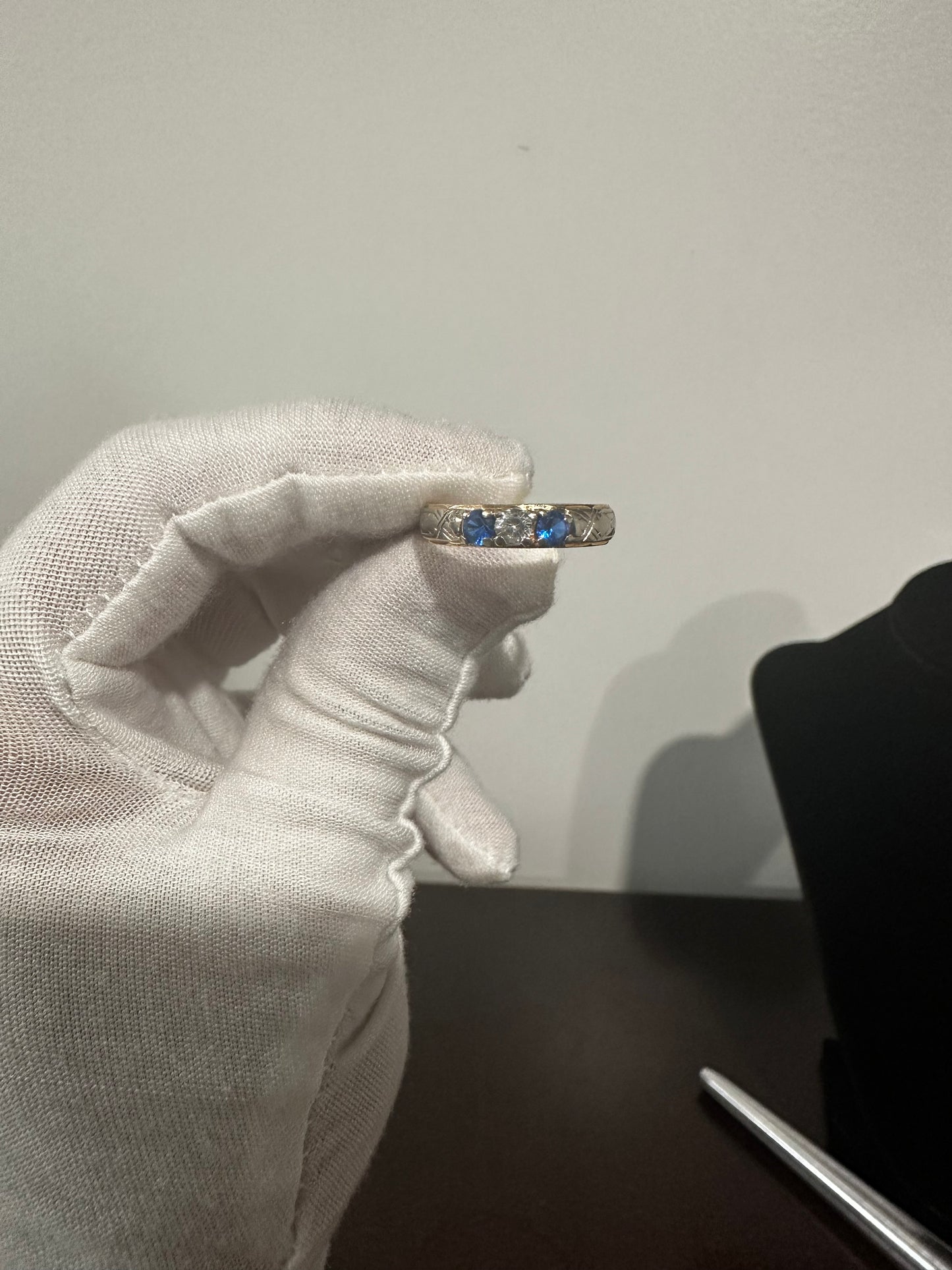 14K Sapphire / Crystal Ring Size 8.5