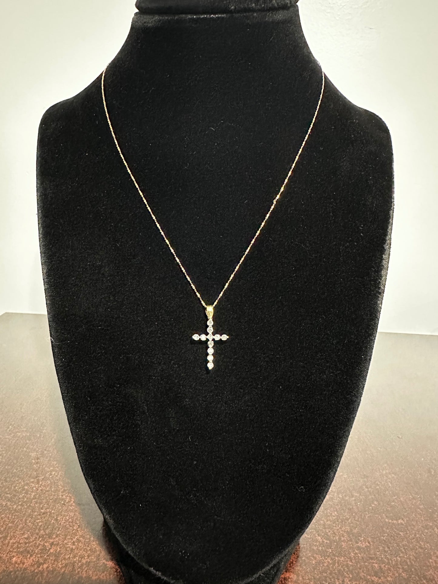 14K Diamond Cross & 10K Chain 16”