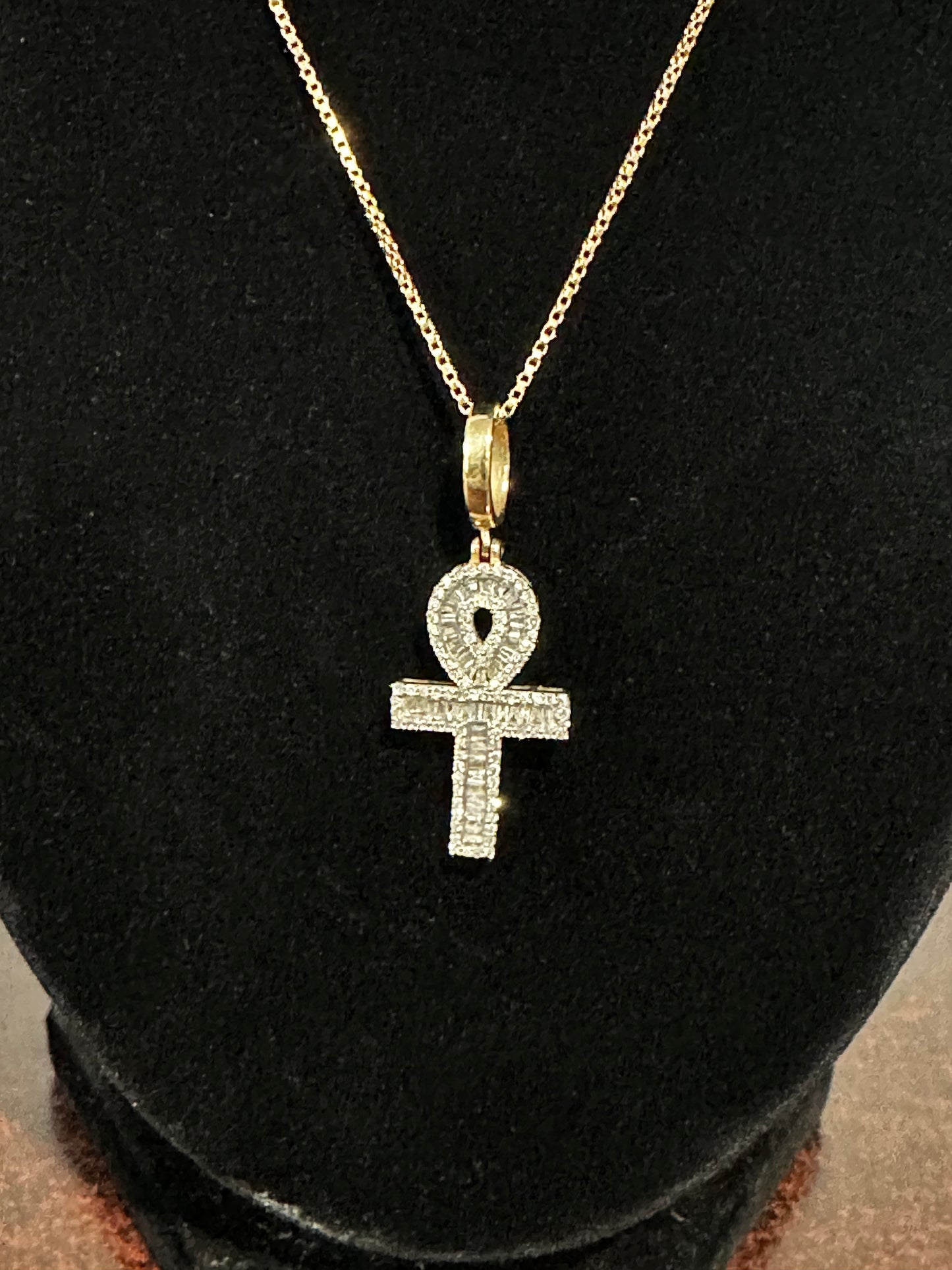 10K Diamond Ankh Pendant & Box Chain 17 3/8”