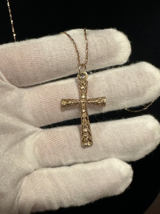 10K Gold Cross Pendant With Spiral Chain 24.25”