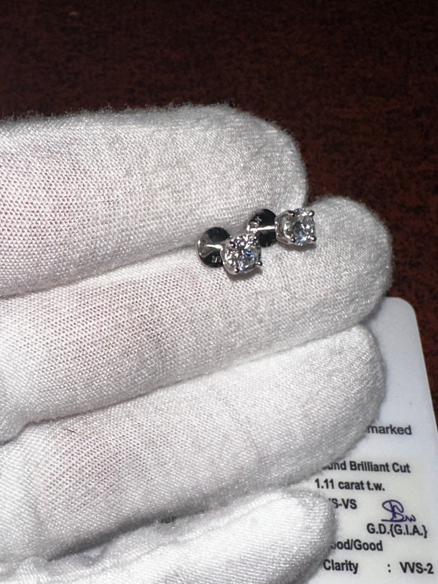 14K VVS 1.11ct Studs