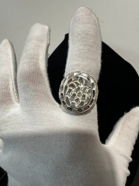 Silver Nugget Ring Round Size 9