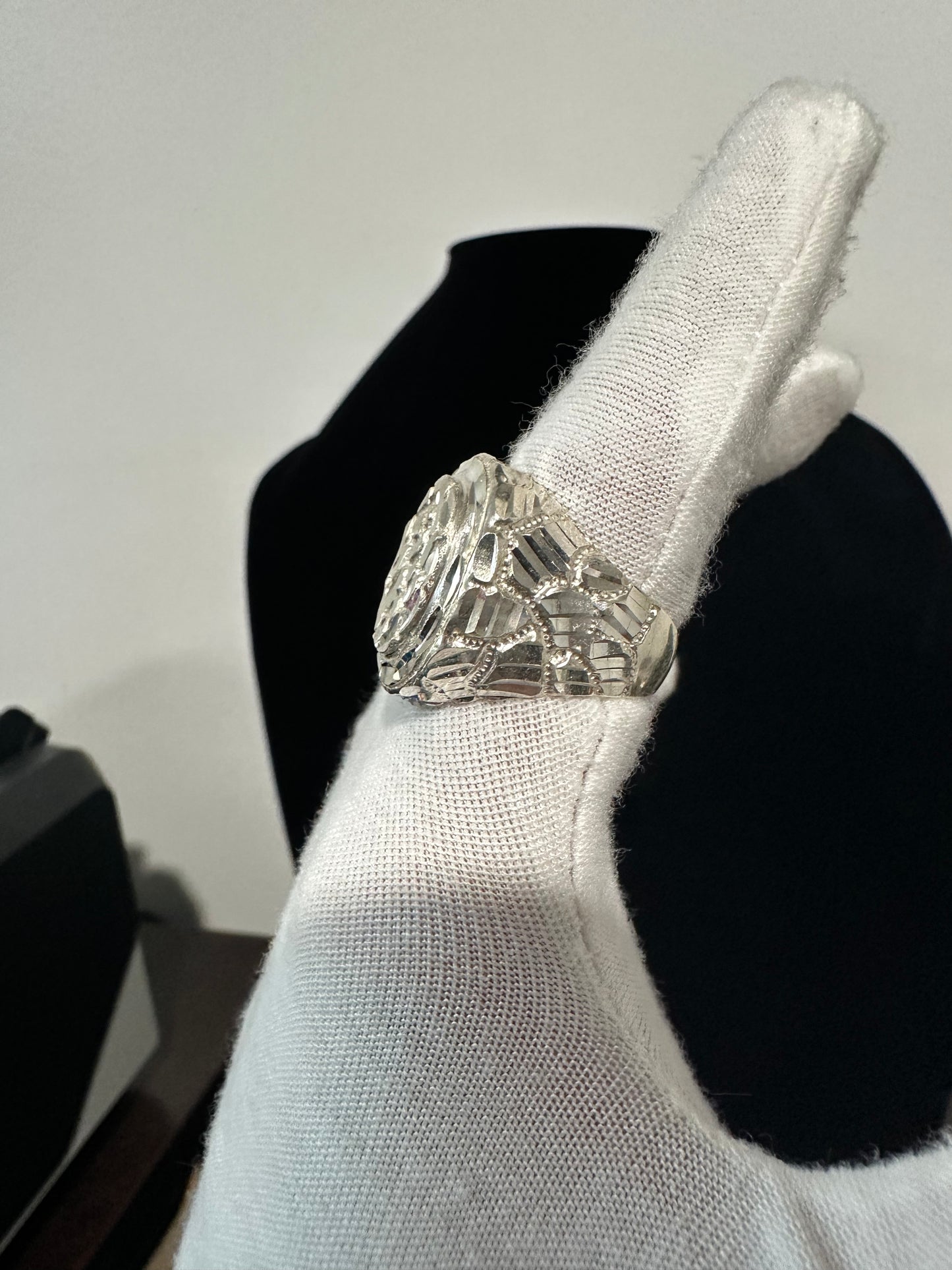 Silver Nugget Ring Round Size 9