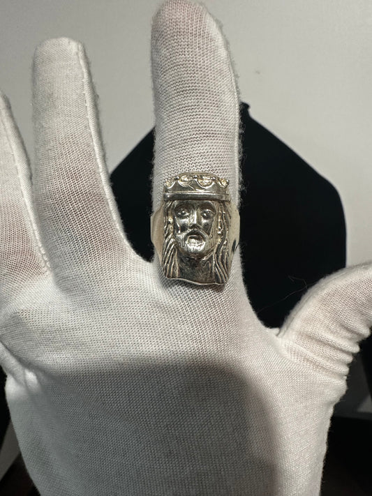 Silver Jesus Ring Size 10.25