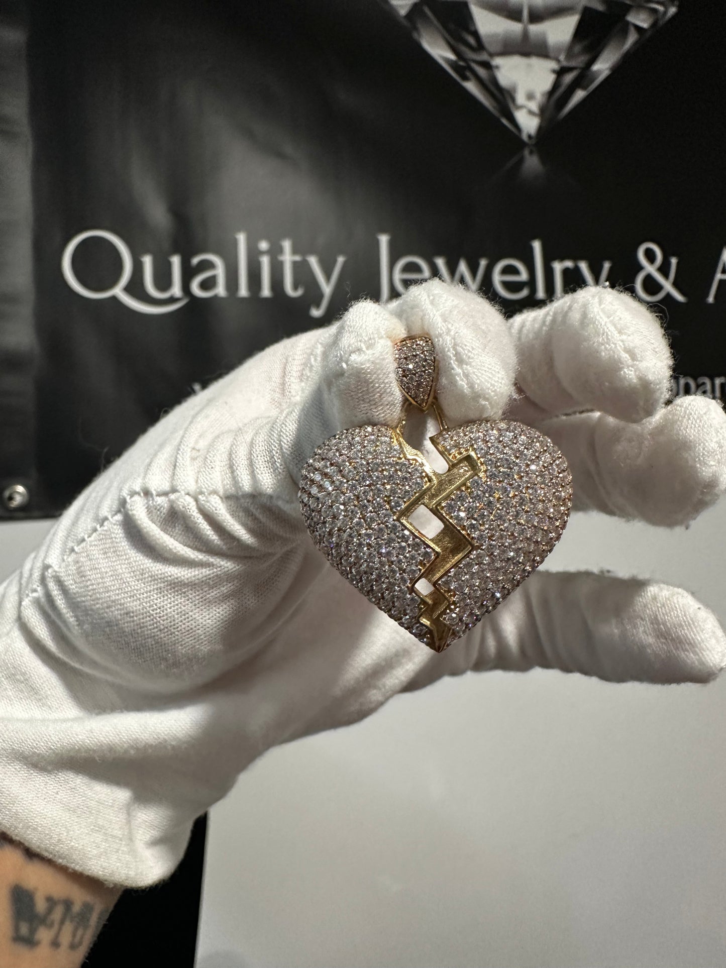 10K Gold Broken Heart CZ Pendant