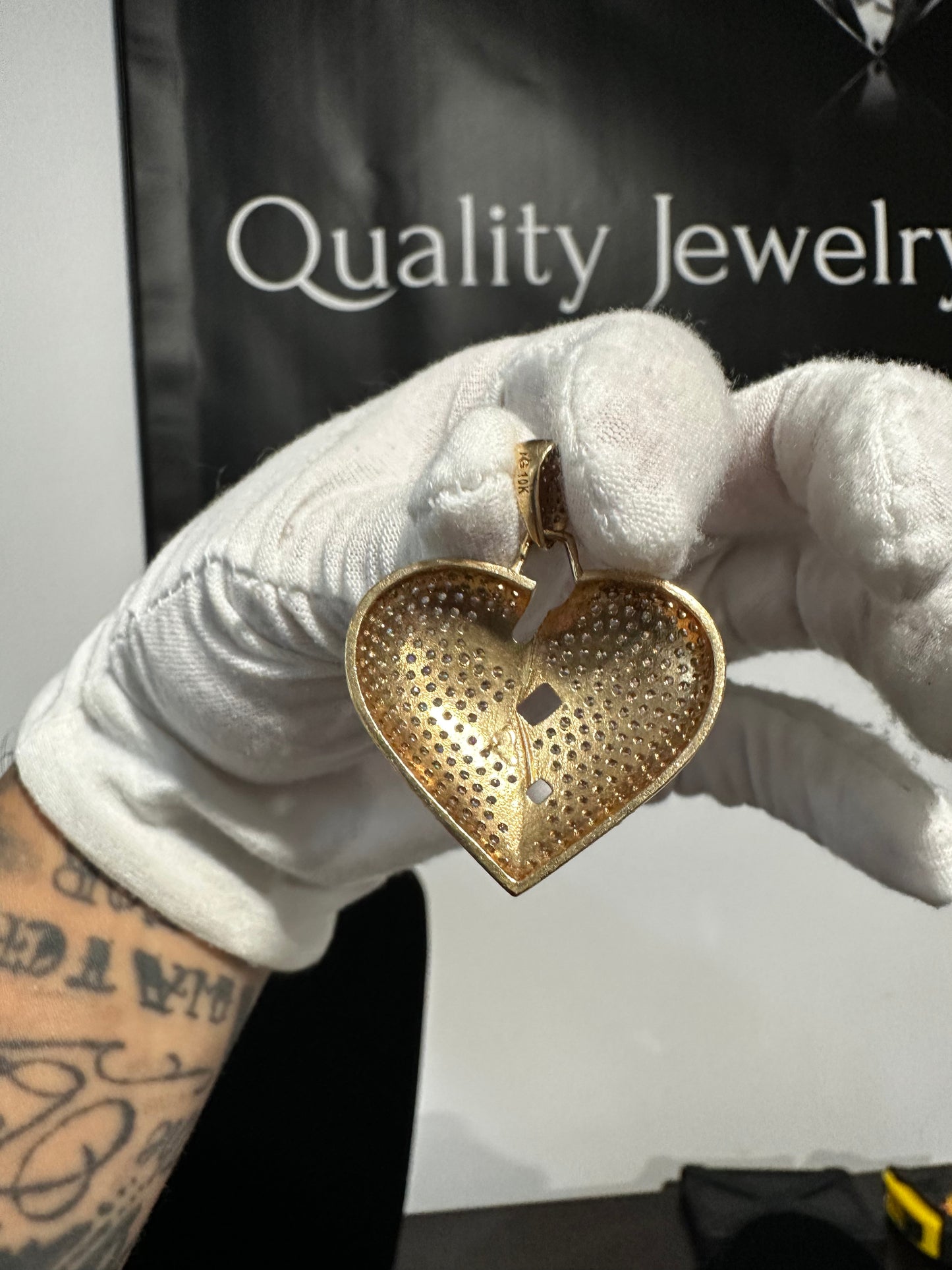 10K Gold Broken Heart CZ Pendant