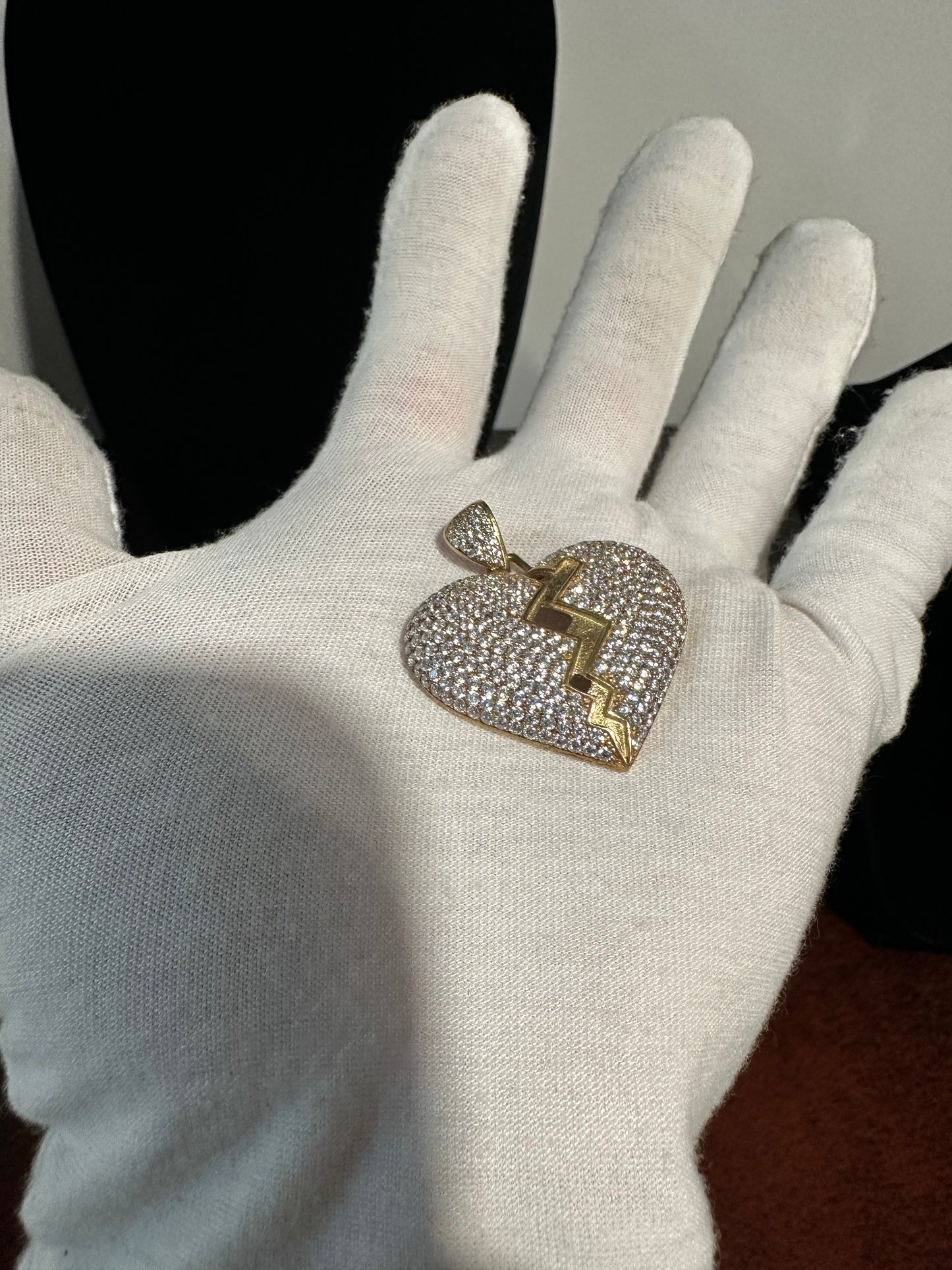 10K Gold Broken Heart CZ Pendant