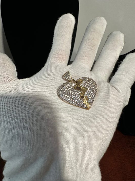 10K Gold Broken Heart CZ Pendant