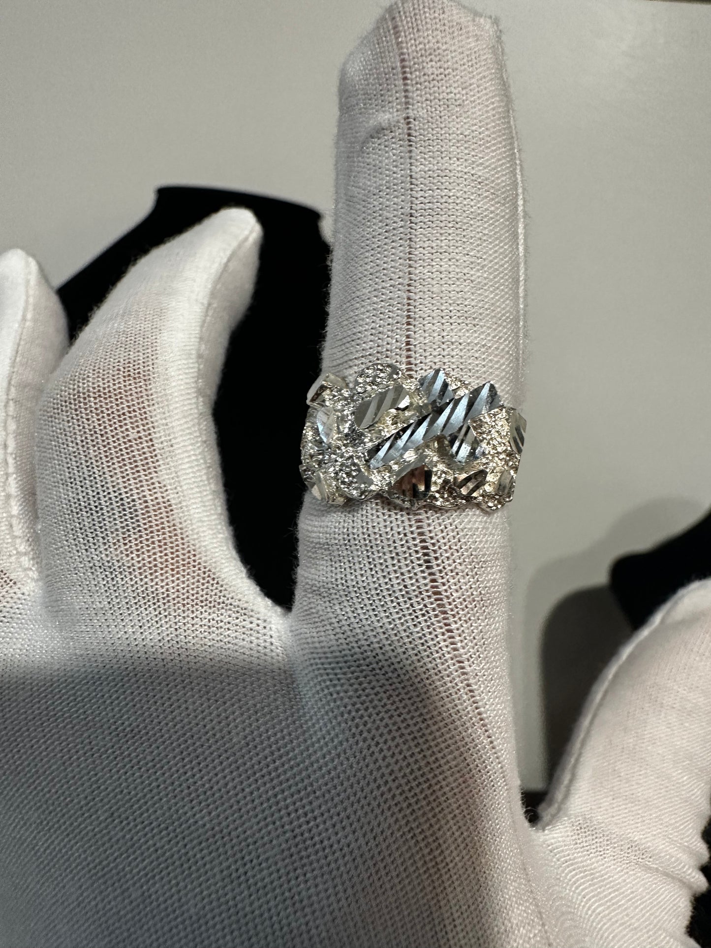 Silver Nugget Ring With Cross Size 9