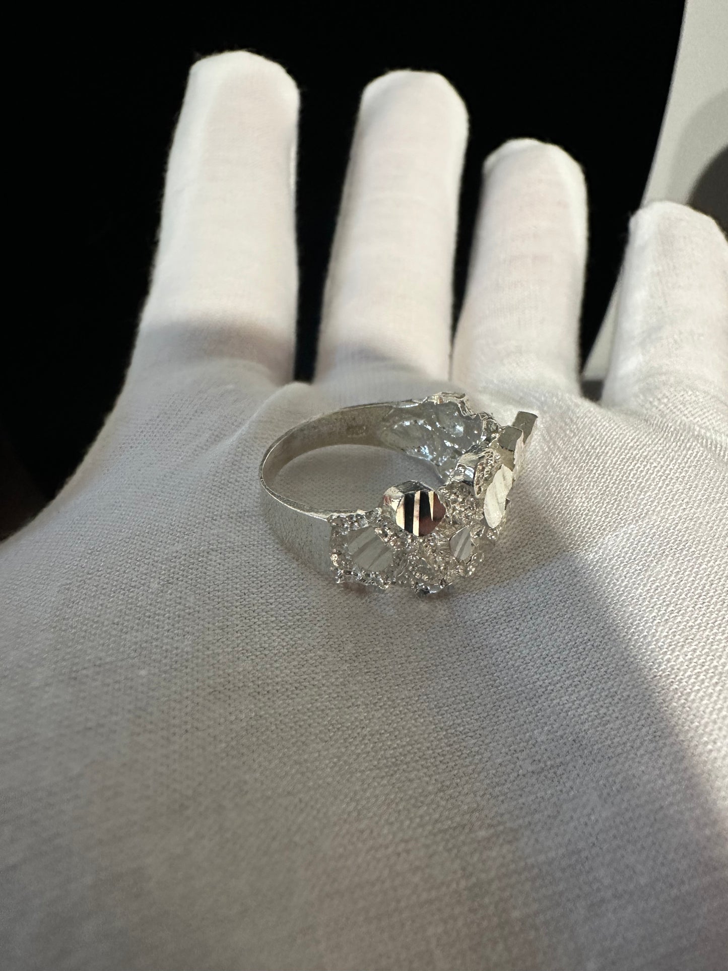 Silver Nugget Ring With Cross Size 9