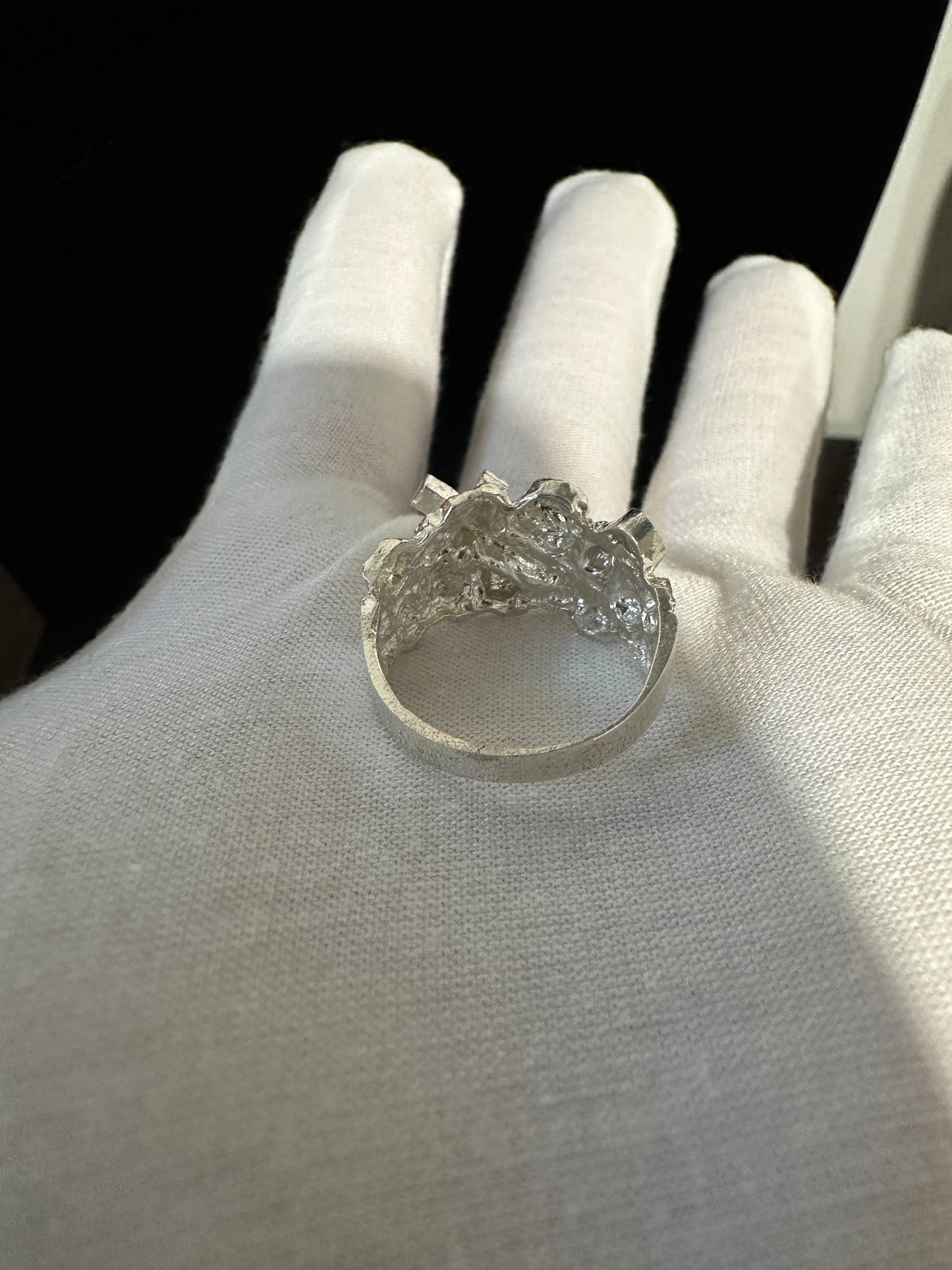Silver Nugget Ring With Cross Size 9