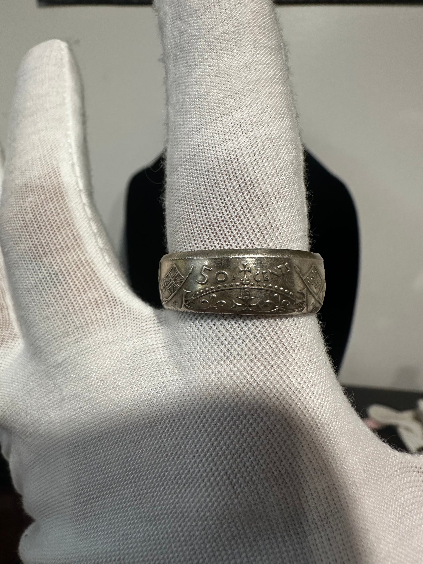 Silver 50c Coin Ring Size 12