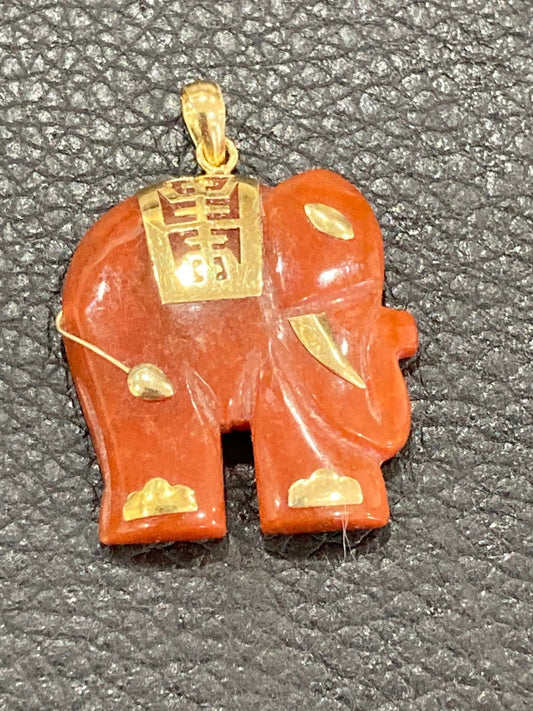14K Gold Jade Elephant Pendant