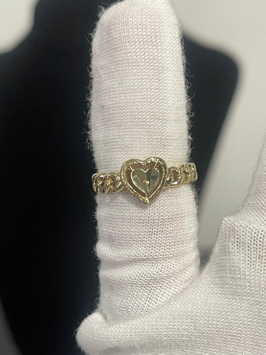 14K Cuban Link Heart Ring