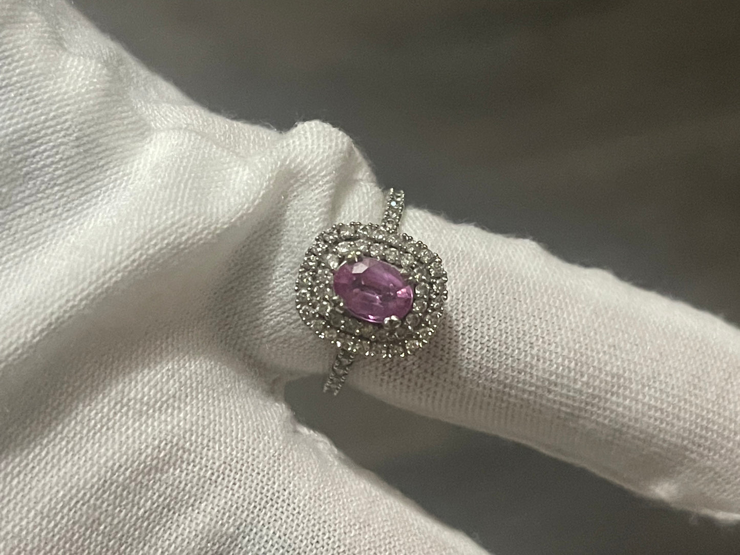 10K White Gold Diamond Ring (Pink Sapphire)