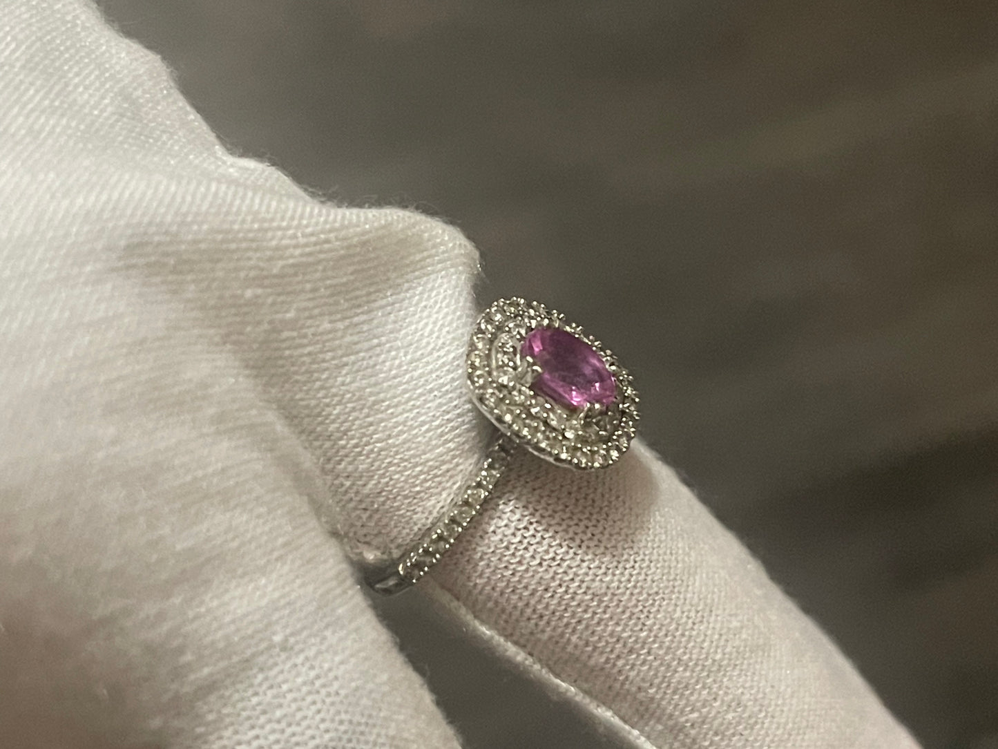 10K White Gold Diamond Ring (Pink Sapphire)