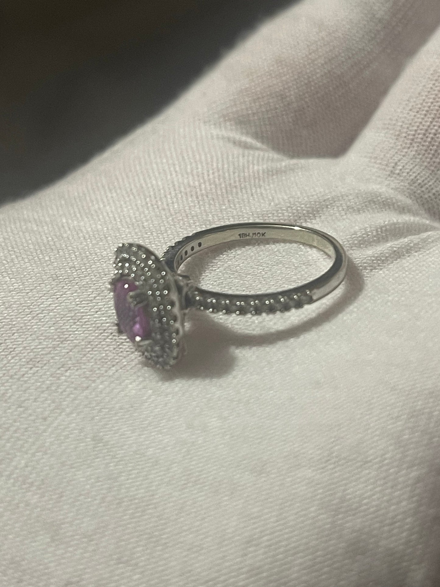 10K White Gold Diamond Ring (Pink Sapphire)