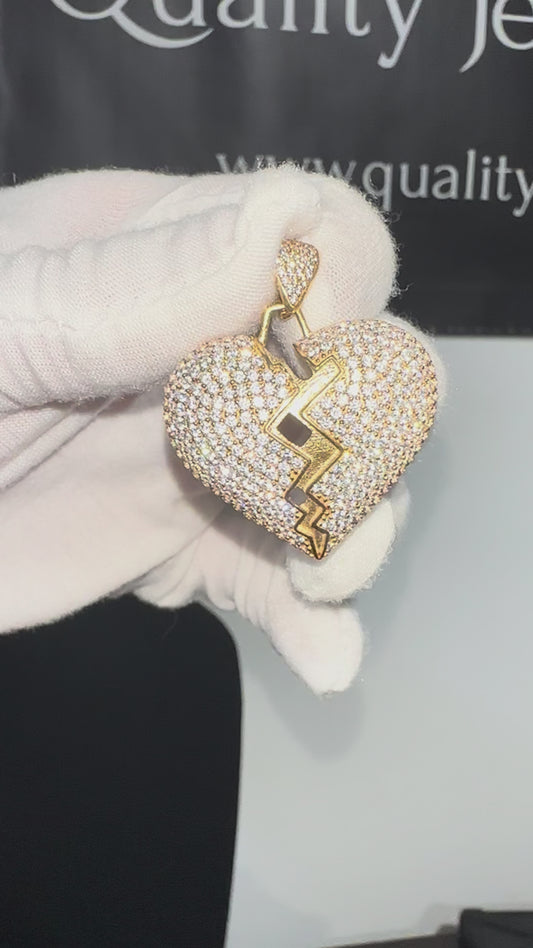 10K Gold Broken Heart CZ Pendant